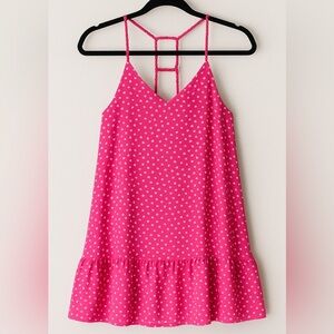 Zula Hot Pink Polka Dot Y2K BohoChic Festival Party Ruffle Hem Mini Dress Medium